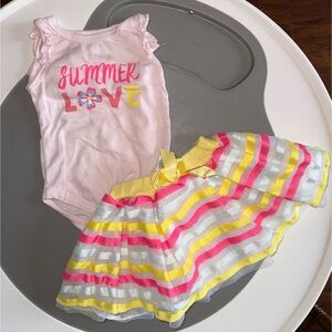 Summer Love Baby Matching Skirt Set - Pink and Yellow Stripe